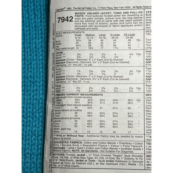 McCalls 7942 Sewing pattern jacket tunic pull on pants size 12 14 - Picture 4 of 6